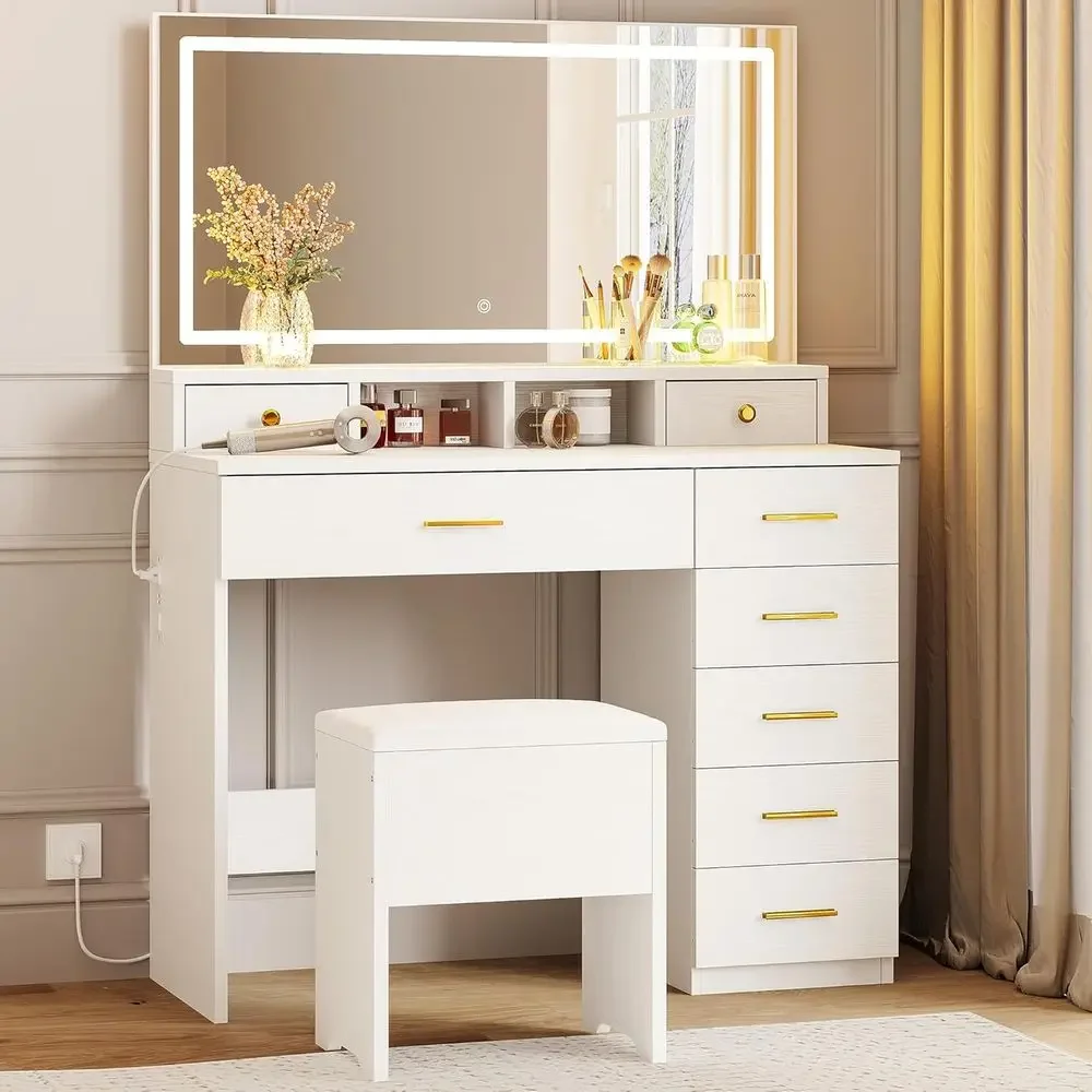 Dressing Table Vanity With Lighted Mirror - Schminktisch mit 8 Schubladen und großem