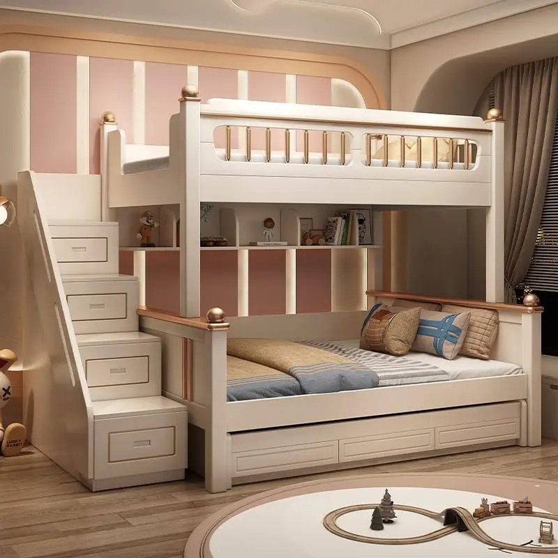 King Size Bed Frame With Storage Drawers - 135x190cm Holzmatratzen-Etagenbett mit Rutsche, Leiter, Kingsize-Rahmen,