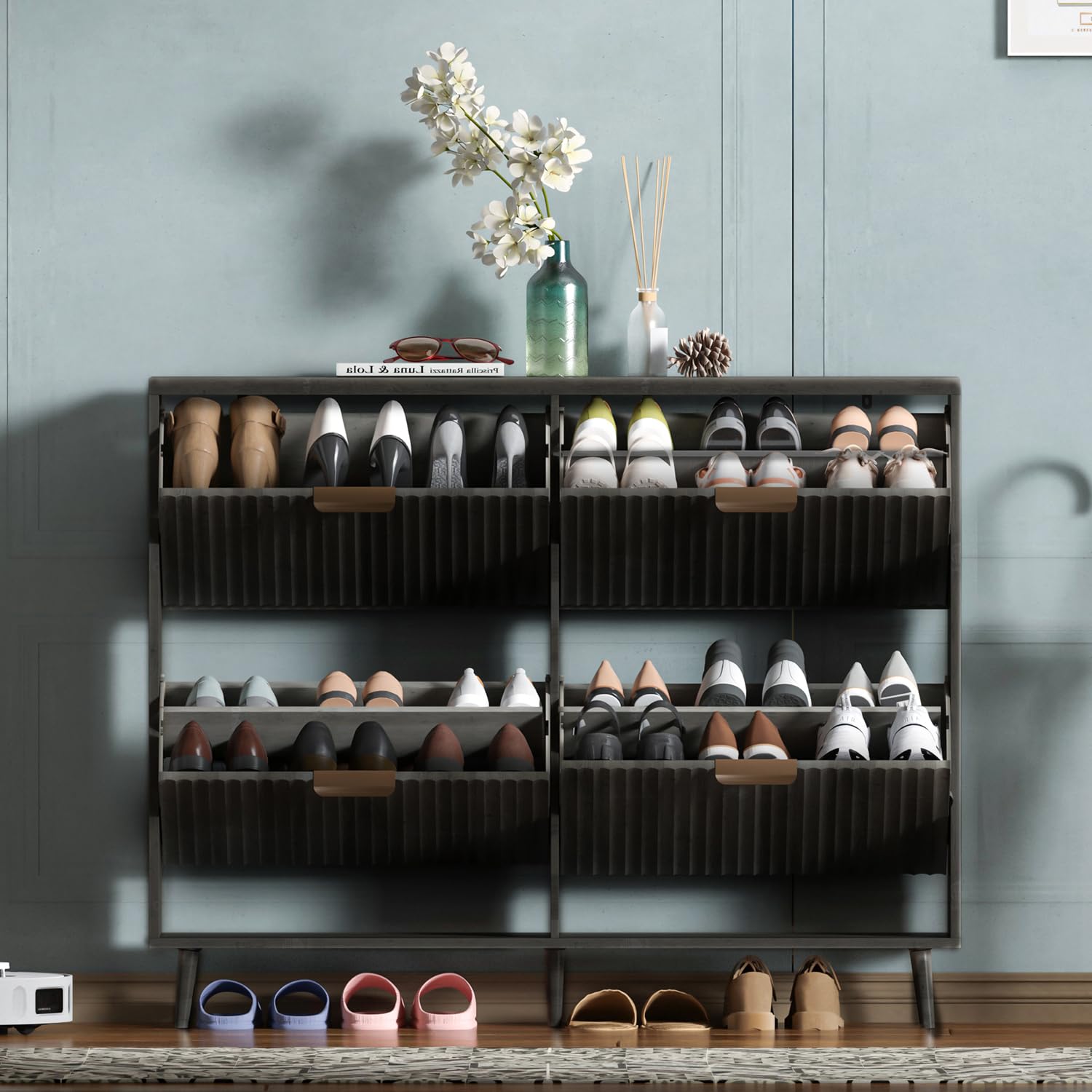 Shoe Rack Cabinet Narrow Entryway - Schuhschrank zur Aufbewahrung, modernes, freistehendes Möbelstück