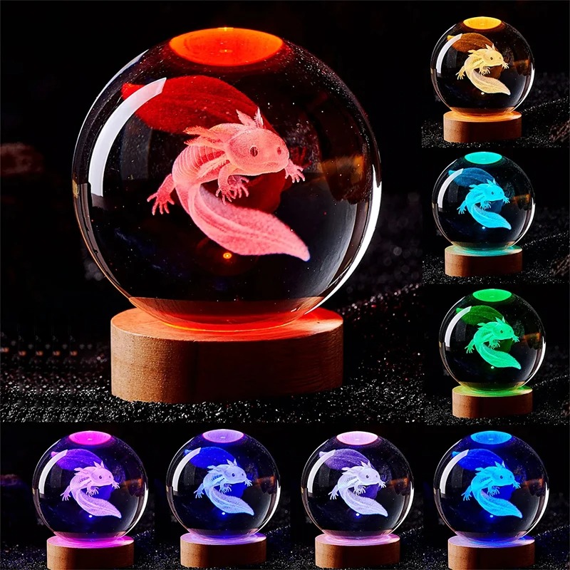 Floating Nightstand With Led Light - D2 3D Axolotl Lampe gravierte Kristallkugel