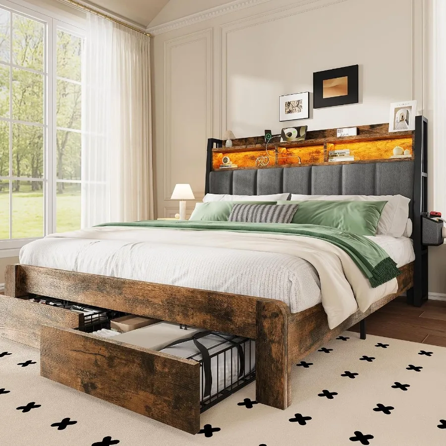 King Size Bed Frame With Storage Drawers - Bettgestell in Kingsize mit 2 Schubladen