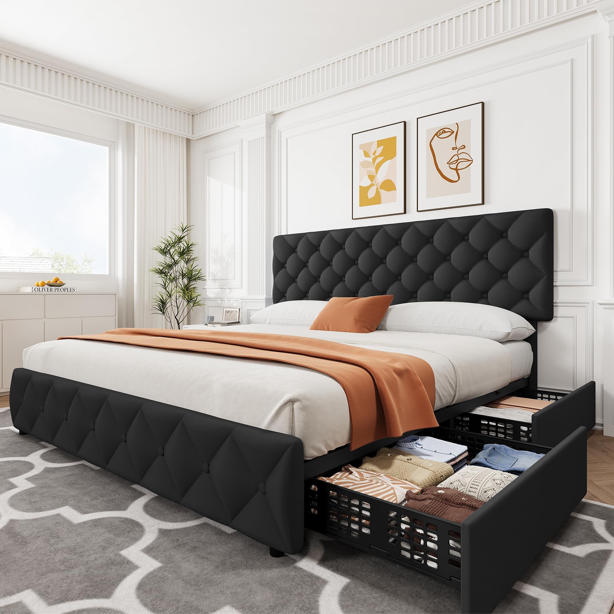 King Size Bed Frame With Storage Drawers - Bettgestell in Kingsize mit 4 Schubladen