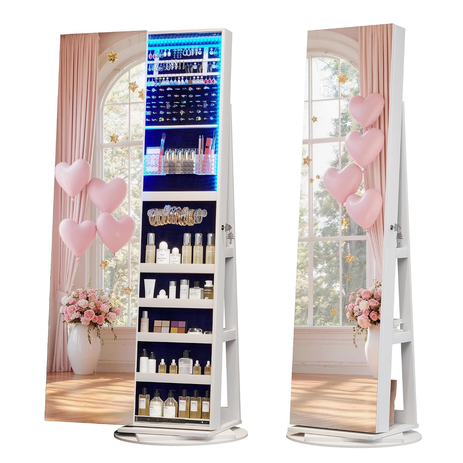 Full Length Mirror Jewelry Armoire - 360 ° Drehbarer Schmuckschrank mit Spiegel