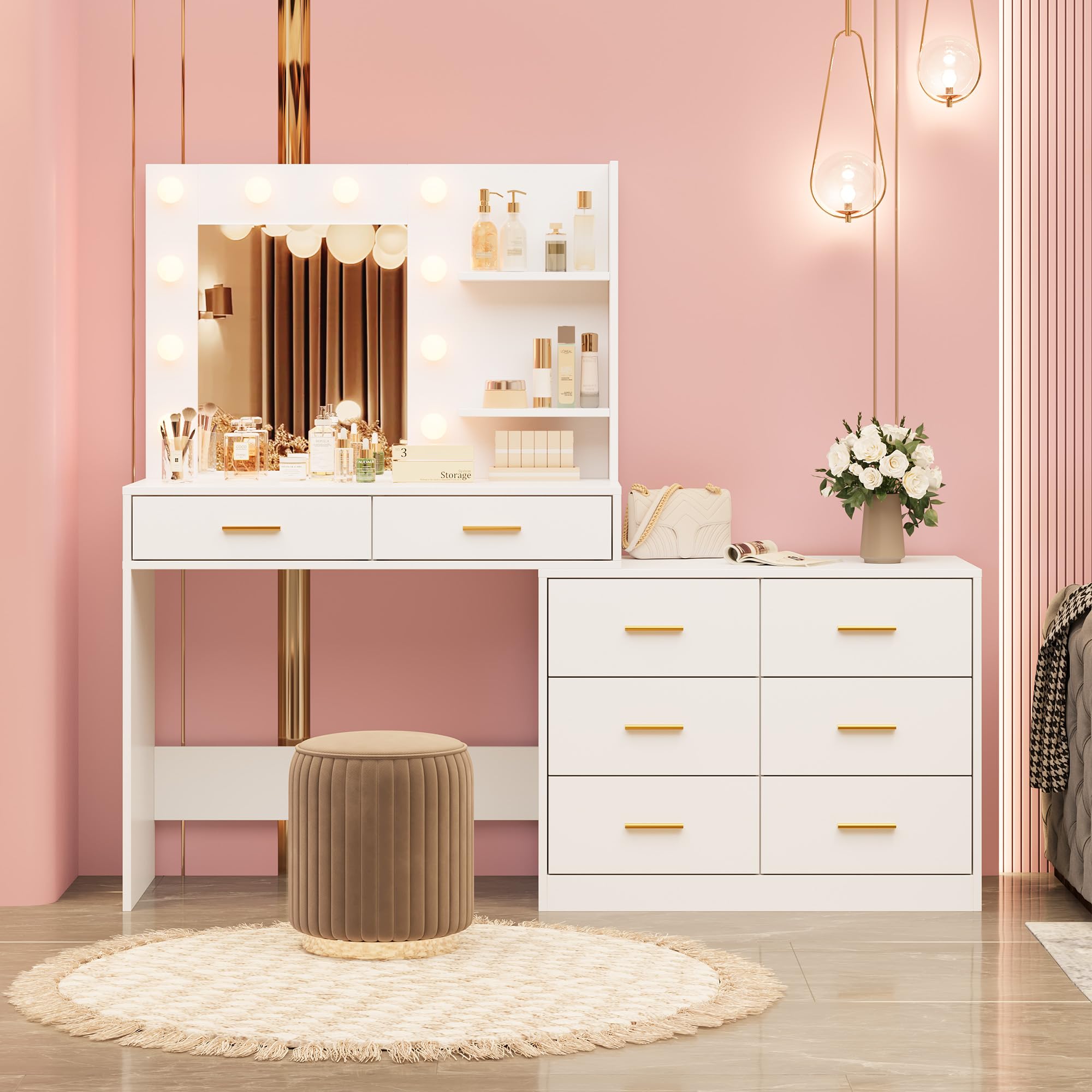 Dressing Table Vanity With Lighted Mirror - 61-Zoll-Schminktisch mit Spiegel und Beleuchtung, Schminktisch
