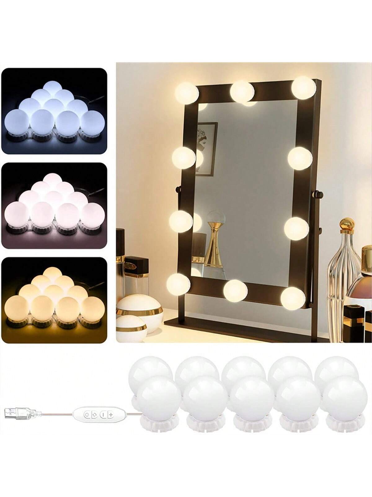 Dressing Table Vanity With Lighted Mirror - Neue Abnehmbare Glühbirnen Professionelle Make-up-Spiegelleuchte USB-Betriebene