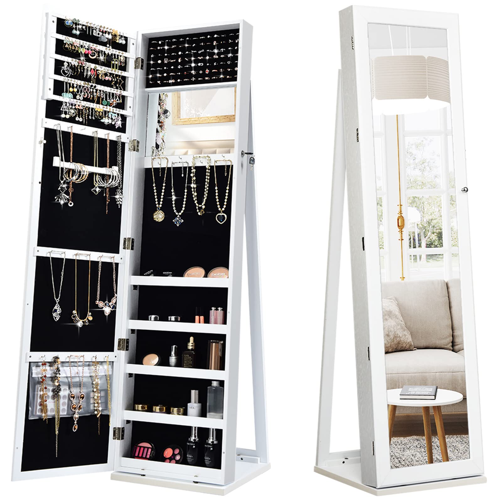 Full Length Mirror Jewelry Armoire - Stehender Schmuckschrank mit Ganzkörperspiegel, abschließbar