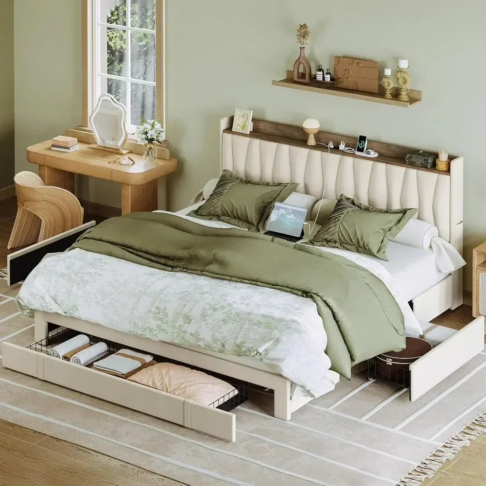 King Size Bed Frame With Storage Drawers - King-Size-Bettgestell mit Stauraum im Kopfteil und