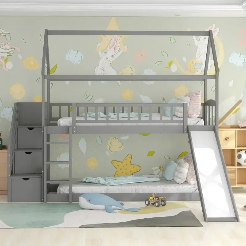 Massives Kinder-Doppelbett aus – Bunk Bed With Stairs And Slide Bewertung und Preis