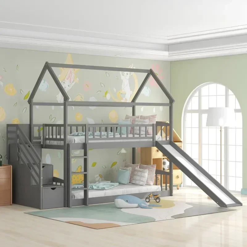 Massives Kinder-Doppelbett aus – Bunk Bed With Stairs And Slide Bewertung und Preis