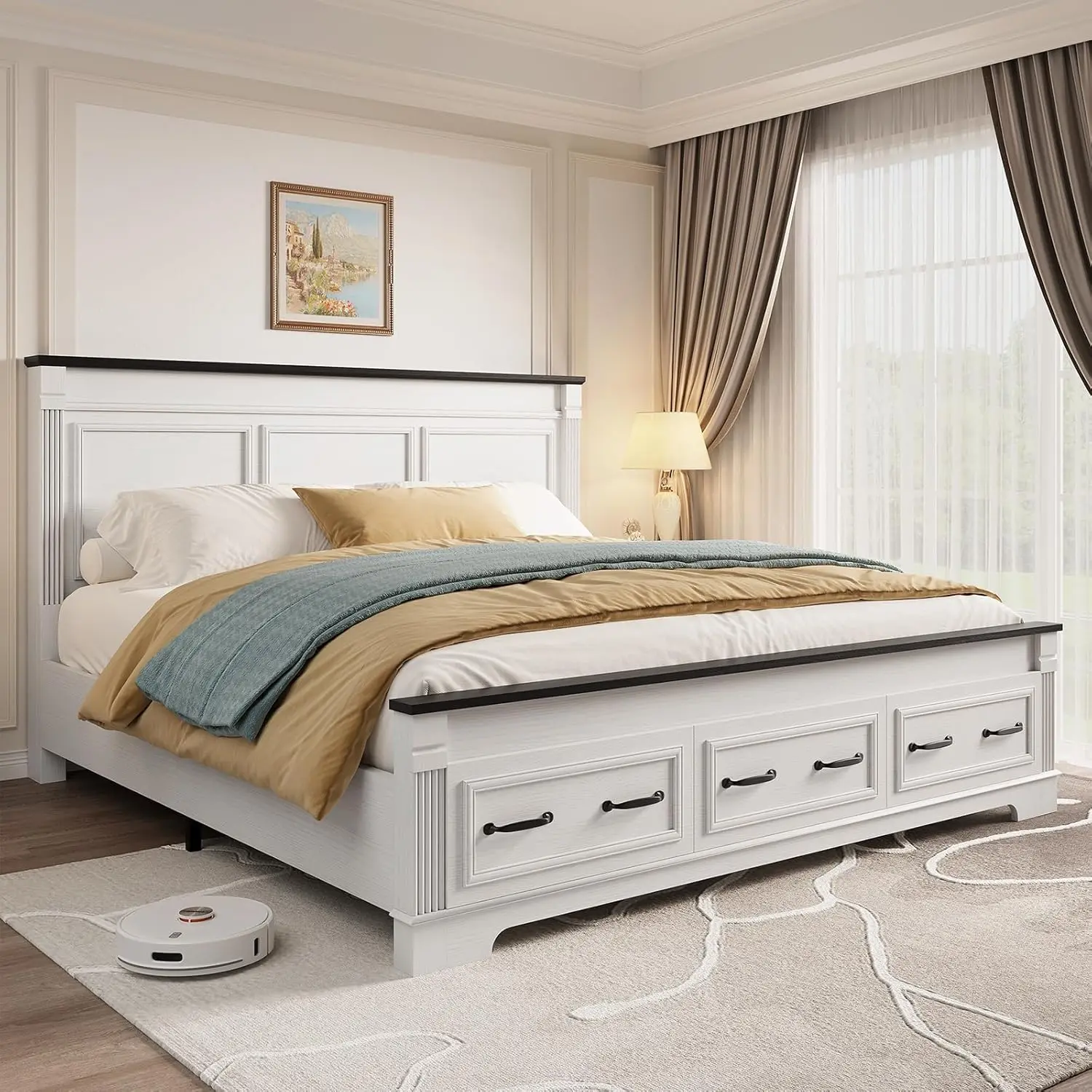 Bauernhaus-Bettgestell in King – King Size Bed Frame With Storage Drawers Bewertung und Preis
