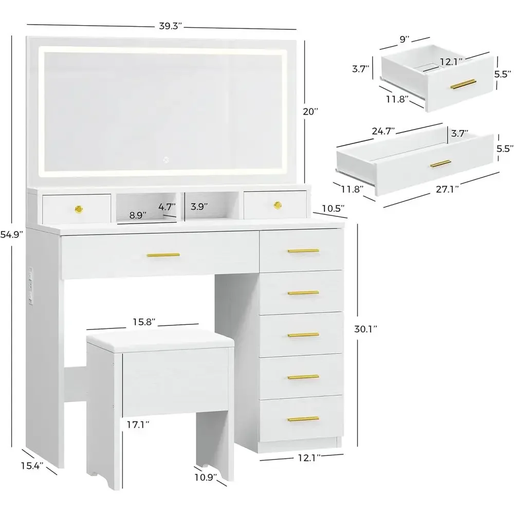 Schminktisch mit 8 Schubladen  – Dressing Table Vanity With Lighted Mirror Bewertung und Preis