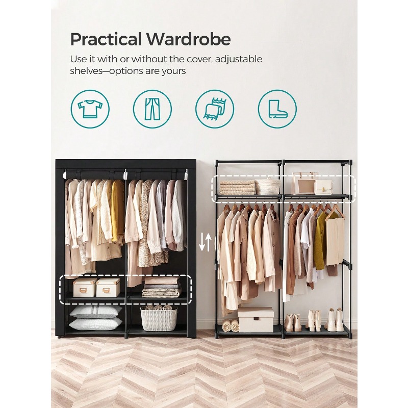 Schwarzer Kleiderschrank, trag – Wardrobe Closet Portable Fabric Cover Bewertung und Preis