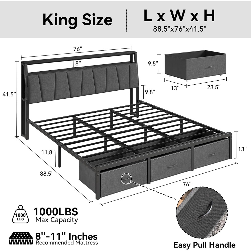 Kingsize-Bettgestell mit Staur – King Size Bed Frame With Storage Drawers Bewertung und Preis