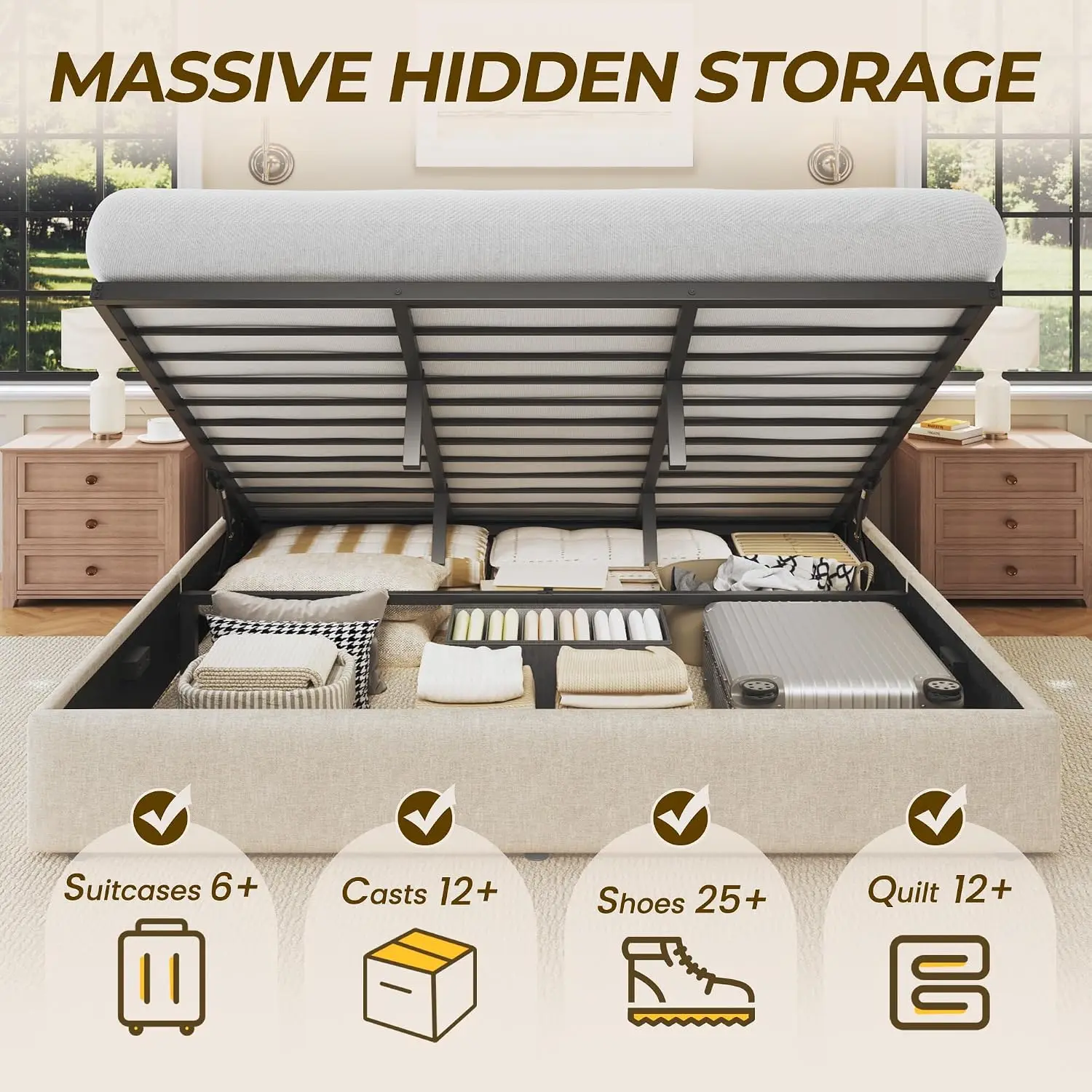 King-Size-Bett mit Stauraum, L – Gas Lift Storage Bed Hydraulic Bewertung und Preis