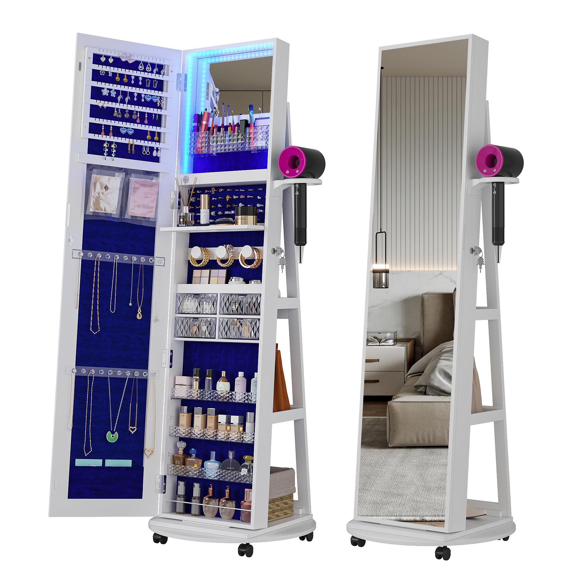 360 °   Schwenkbarer Schmucksc – Full Length Mirror Jewelry Armoire Bewertung und Preis