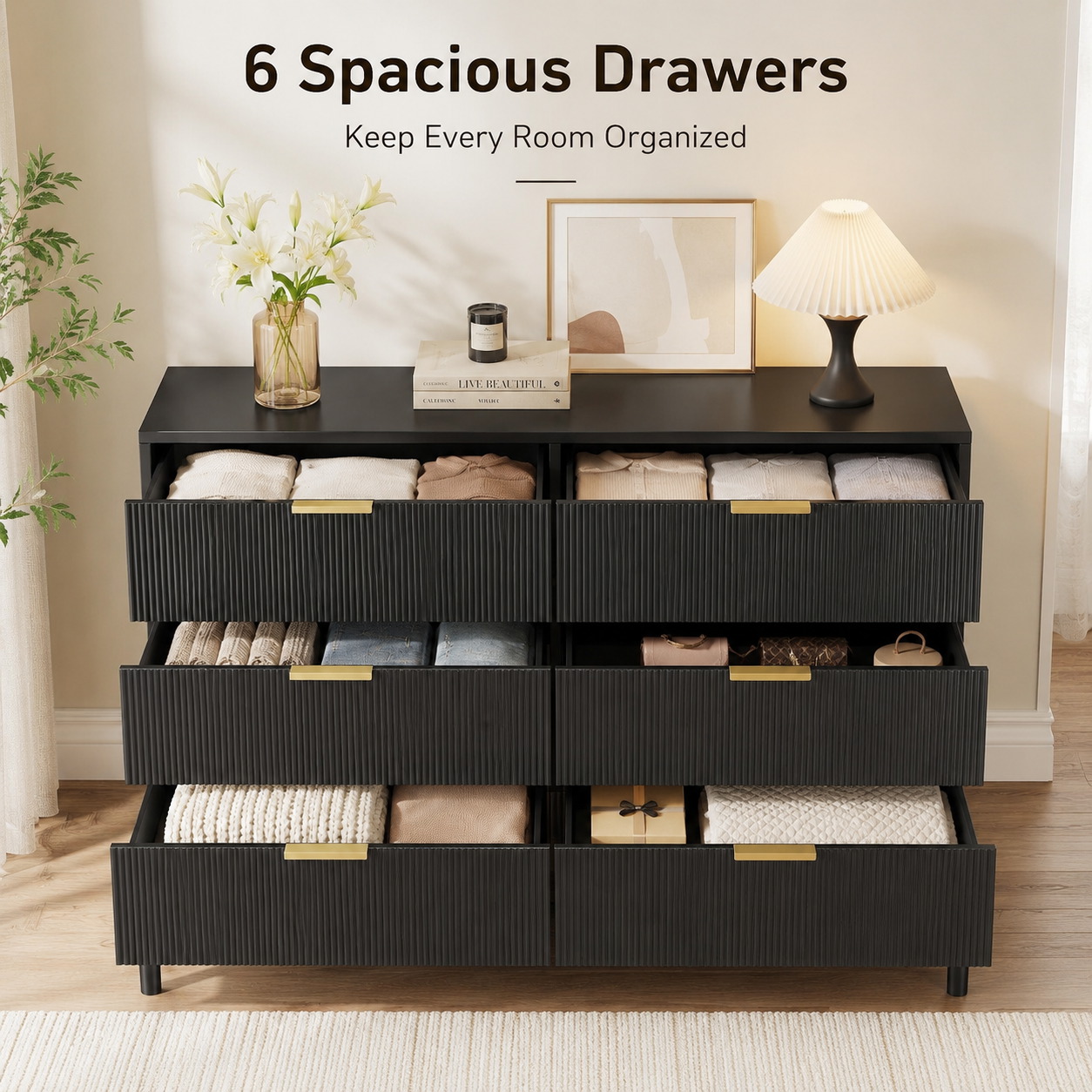 Geriffelte 6-Schubladen-Kommod – Bedroom Furniture Bewertung und Preis
