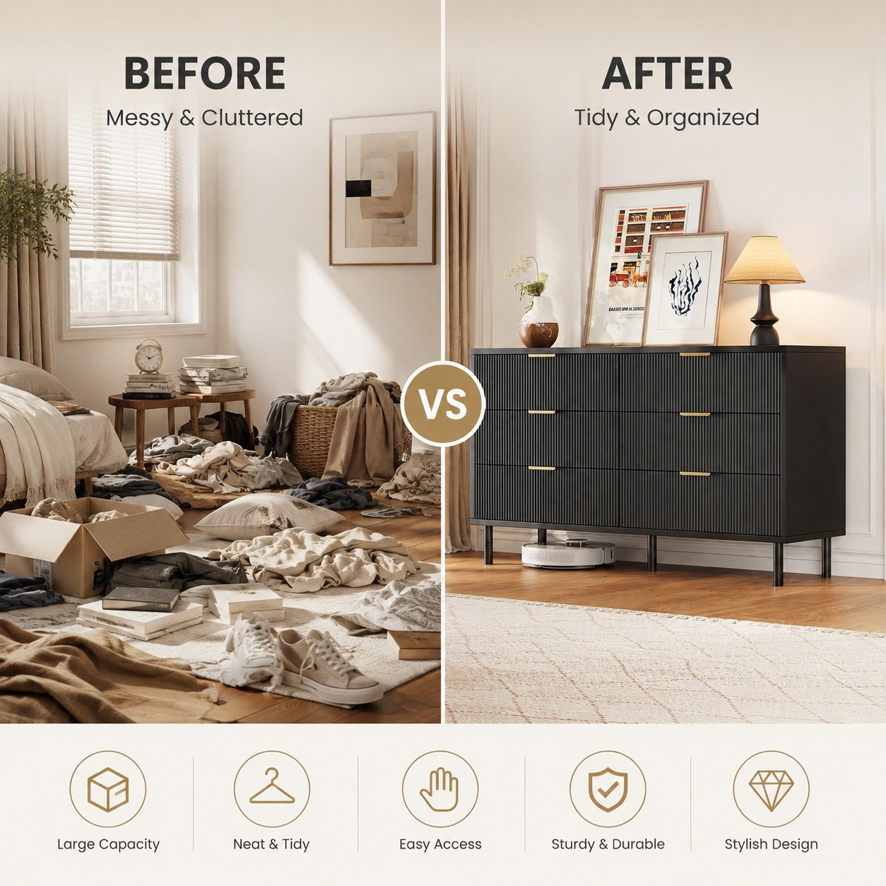 Geriffelte 6-Schubladen-Kommod – Bedroom Furniture Bewertung und Preis