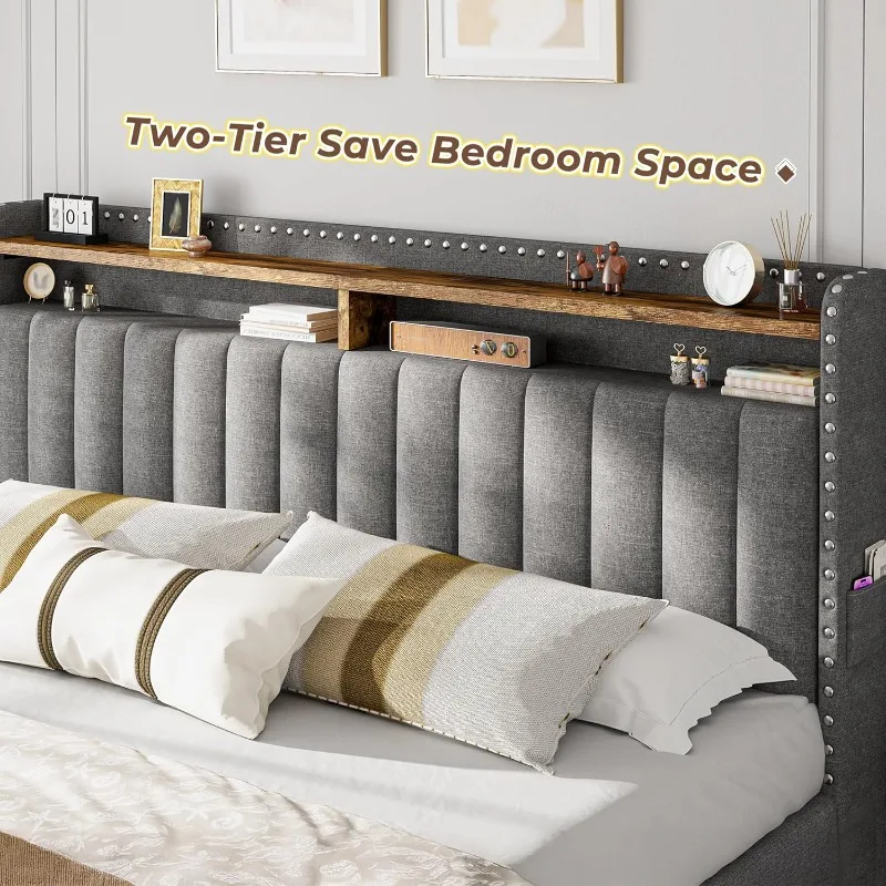 EnHomee Polsterbett mit Kingsi – King Size Bed Frame With Storage Drawers Bewertung und Preis