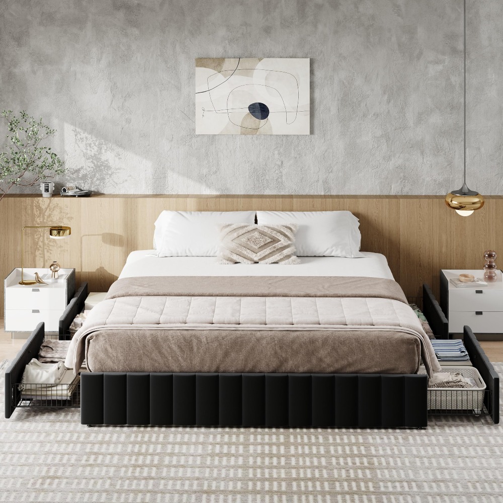 King-Size-Plattformbettgestell – King Size Bed Frame With Storage Drawers Bewertung und Preis