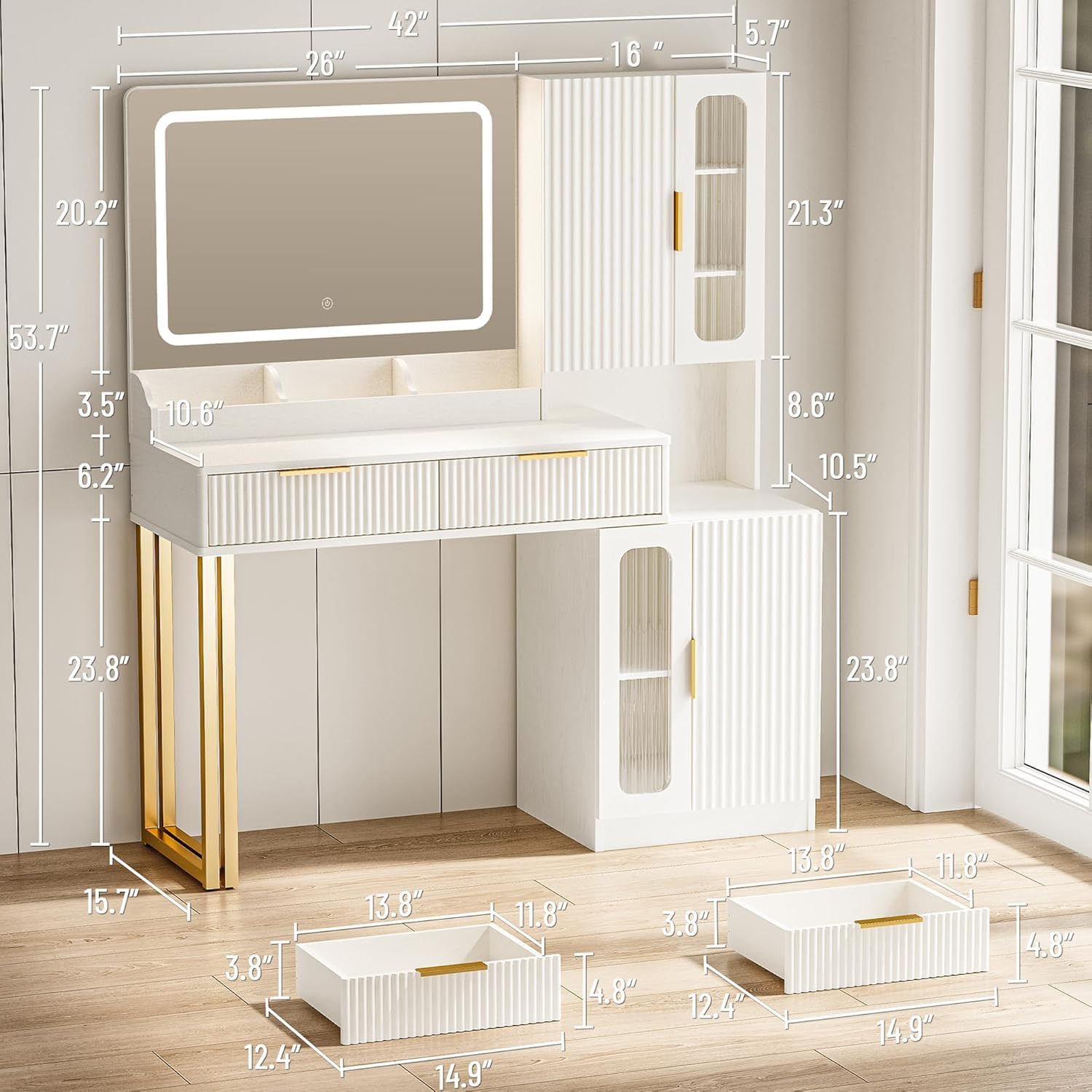 42-Zoll-Schminktisch mit Spieg – Dressing Table Vanity With Lighted Mirror Bewertung und Preis