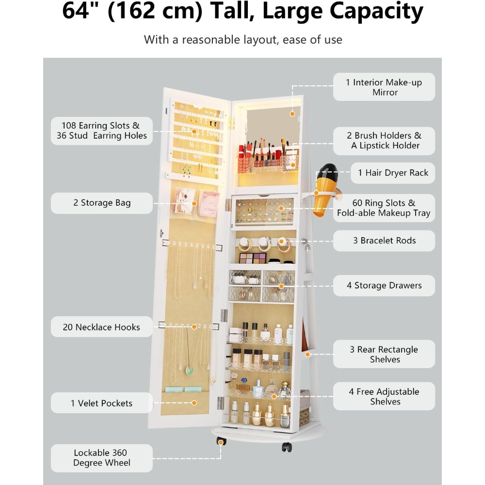 Schmuckschrank mit Spiegel in  – Full Length Mirror Jewelry Armoire Bewertung und Preis