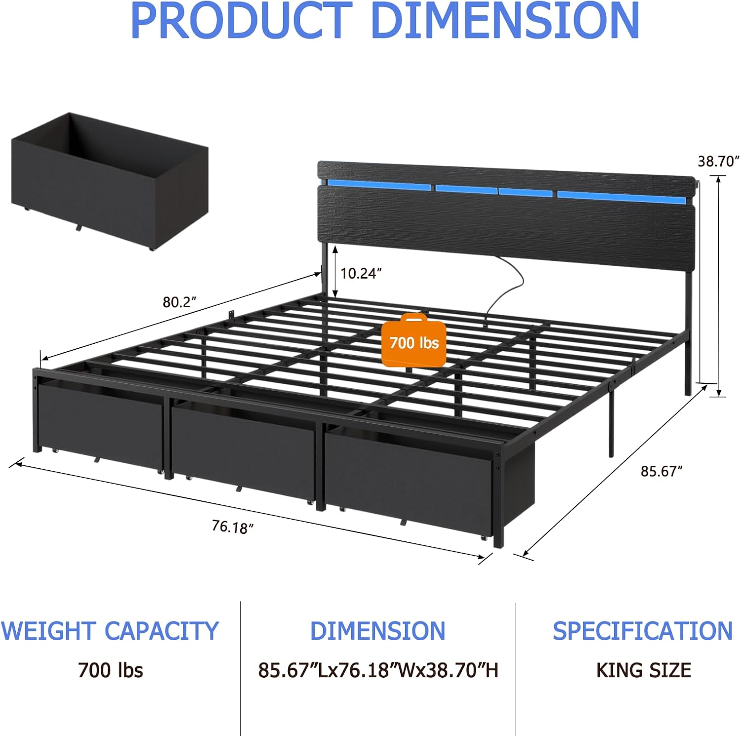 Forestell King-Size-Bettgestel – King Size Bed Frame With Storage Drawers Bewertung und Preis