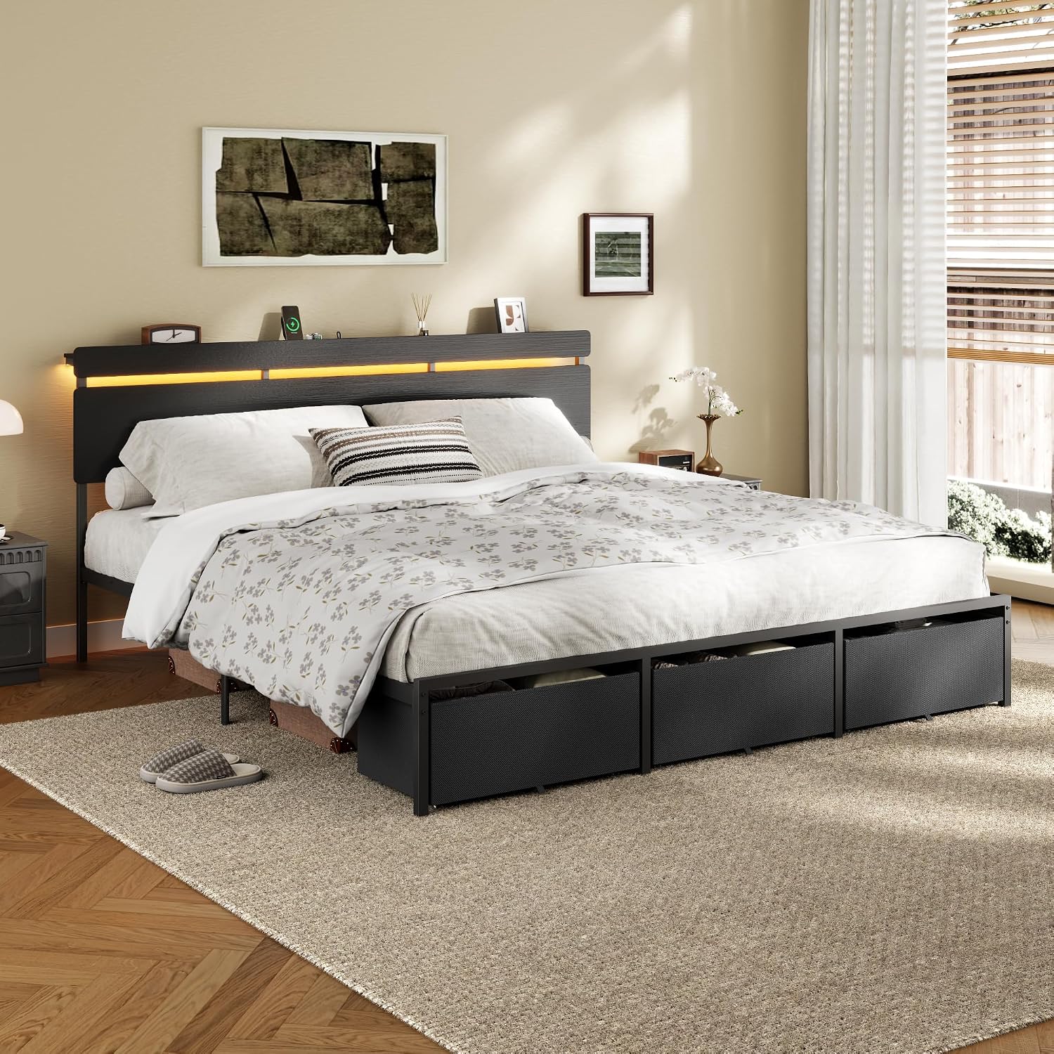 Forestell King-Size-Bettgestel – King Size Bed Frame With Storage Drawers Bewertung und Preis