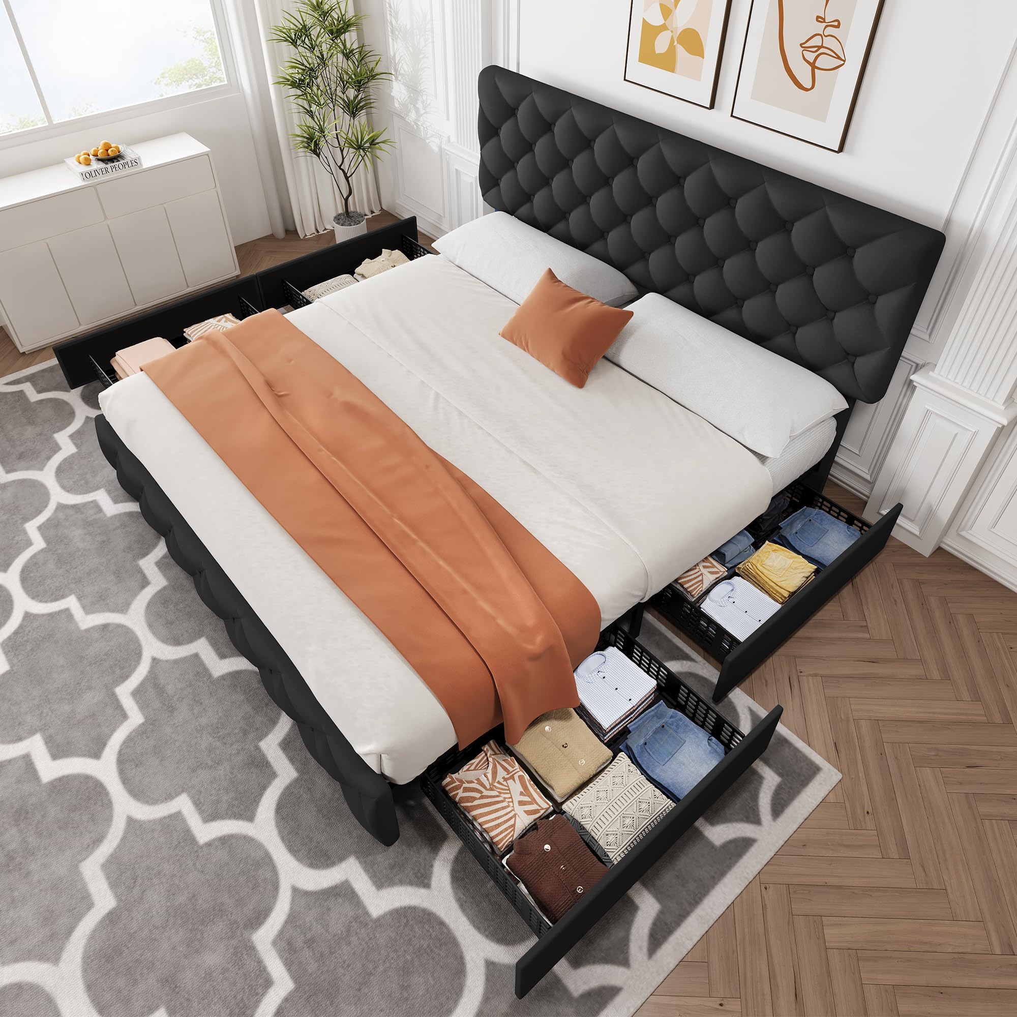 Bettgestell in Kingsize mit 4  – King Size Bed Frame With Storage Drawers Bewertung und Preis