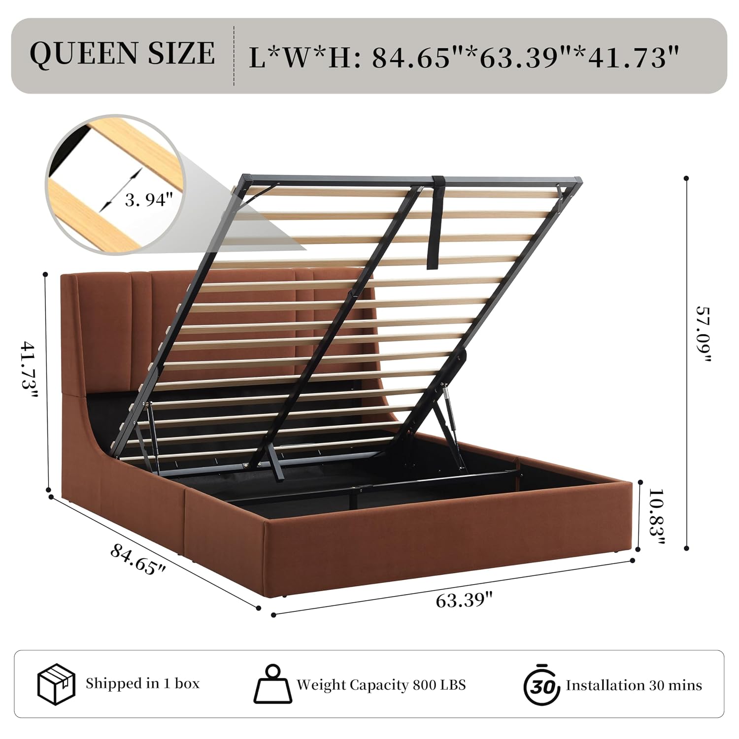 Queen-Bettgestell mit Aufbewah – Gas Lift Storage Bed Hydraulic Bewertung und Preis