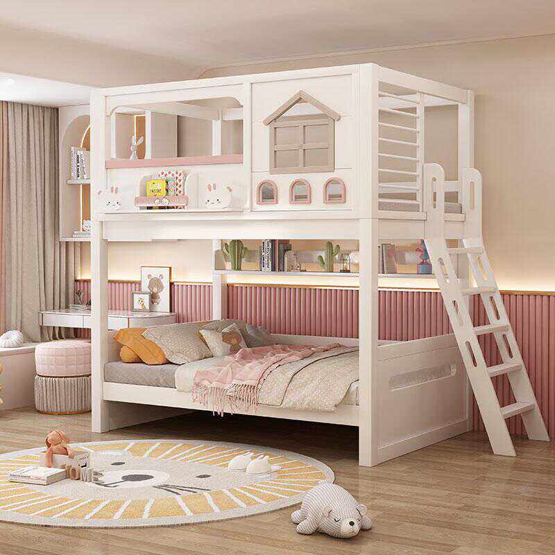 Modernes Rosa Massivholz-Kinde – Bunk Bed With Stairs And Slide Bewertung und Preis