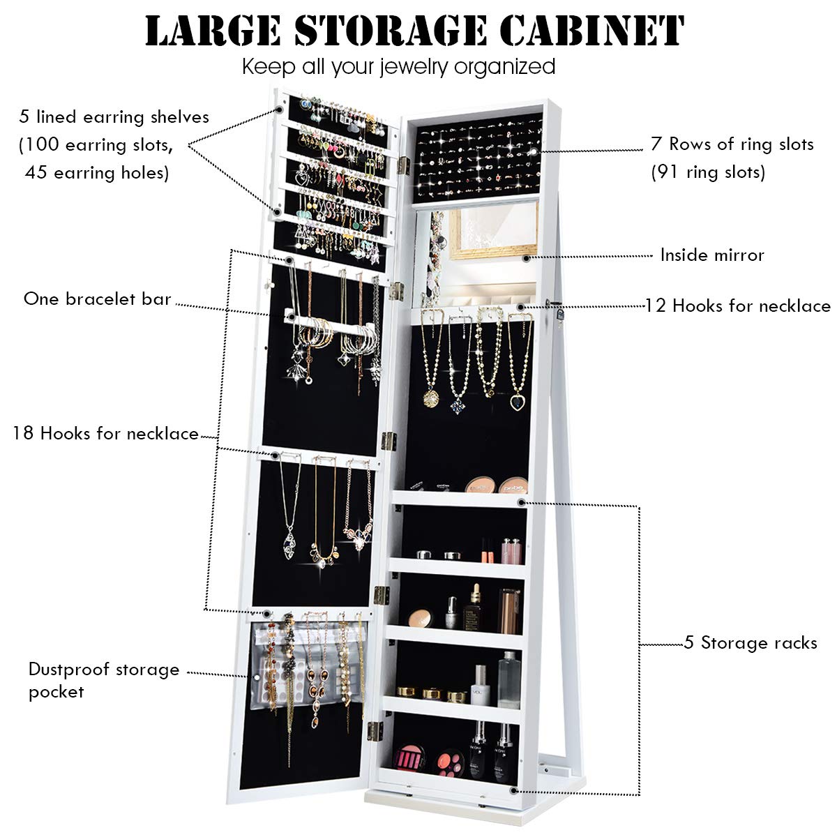 Stehender Schmuckschrank mit G – Full Length Mirror Jewelry Armoire Bewertung und Preis